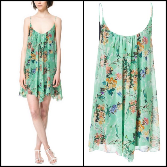 Zara Dresses & Skirts - Zara Woman Seafoam Green Floral Garden Tank Dress
